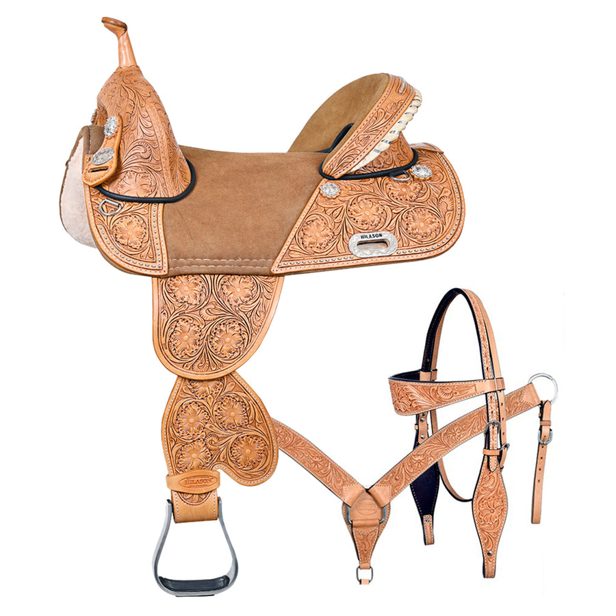Hilason Western Horse Saddle Treeless American Leather Trail Barrel - Uhorse