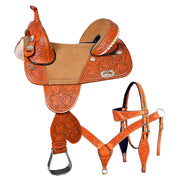 HILASON Treeless Horse Western Trail Barrel Racing American Leather Saddle With Tack Set