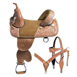 15 In HILASON Treeless Western Trail Barrel Racing American Leather Saddle With Tack Set - Hilason