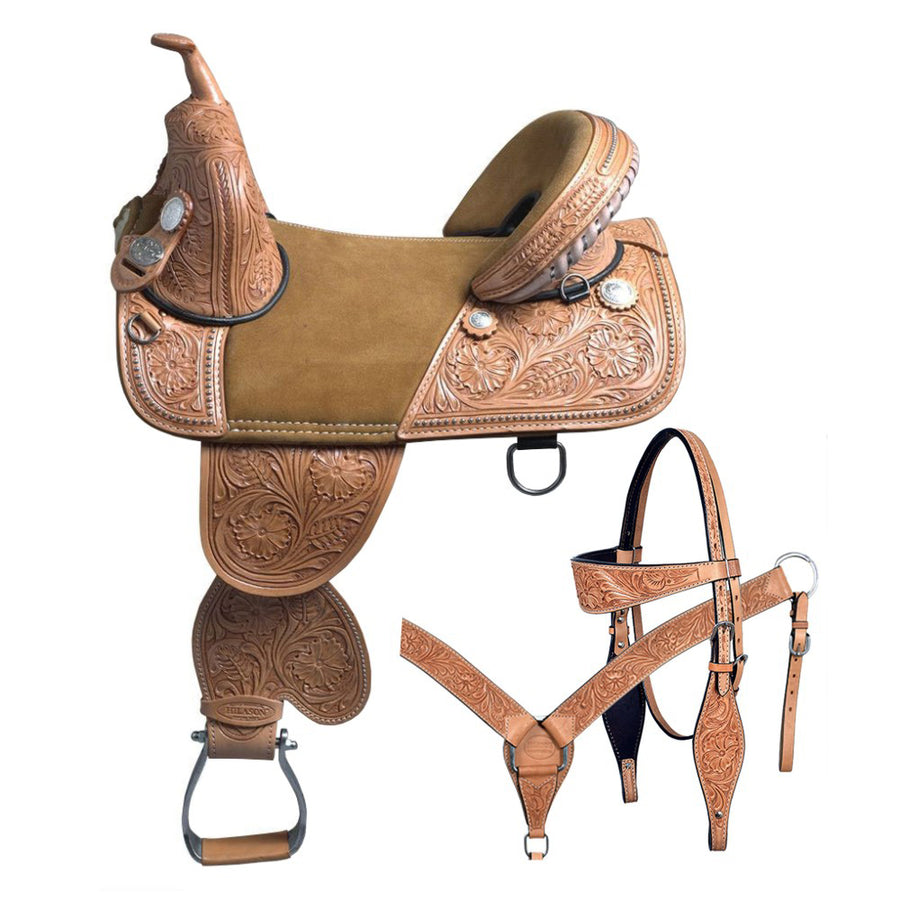 14 In HILASON Treeless Western Trail Barrel Racing American Leather Saddle With Tack Set - Uhorse