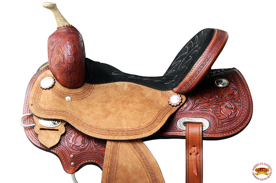 HILASON Western Leather Horse Saddle Barrel Racing Trail Pleasure | Treeless for Horses