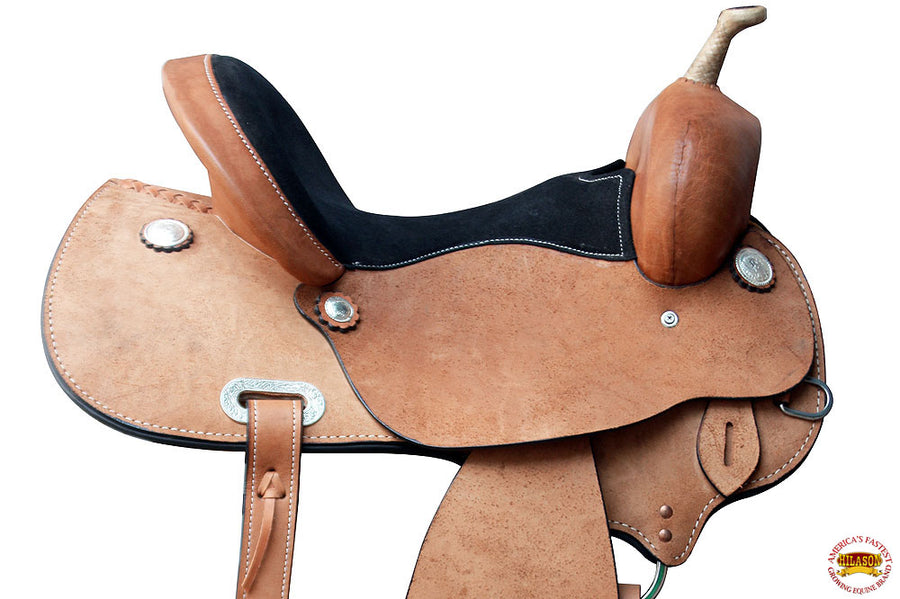 HILASON Western Leather Barrel Racing Trail Pleasure Horse Saddle | Treeless for Horses