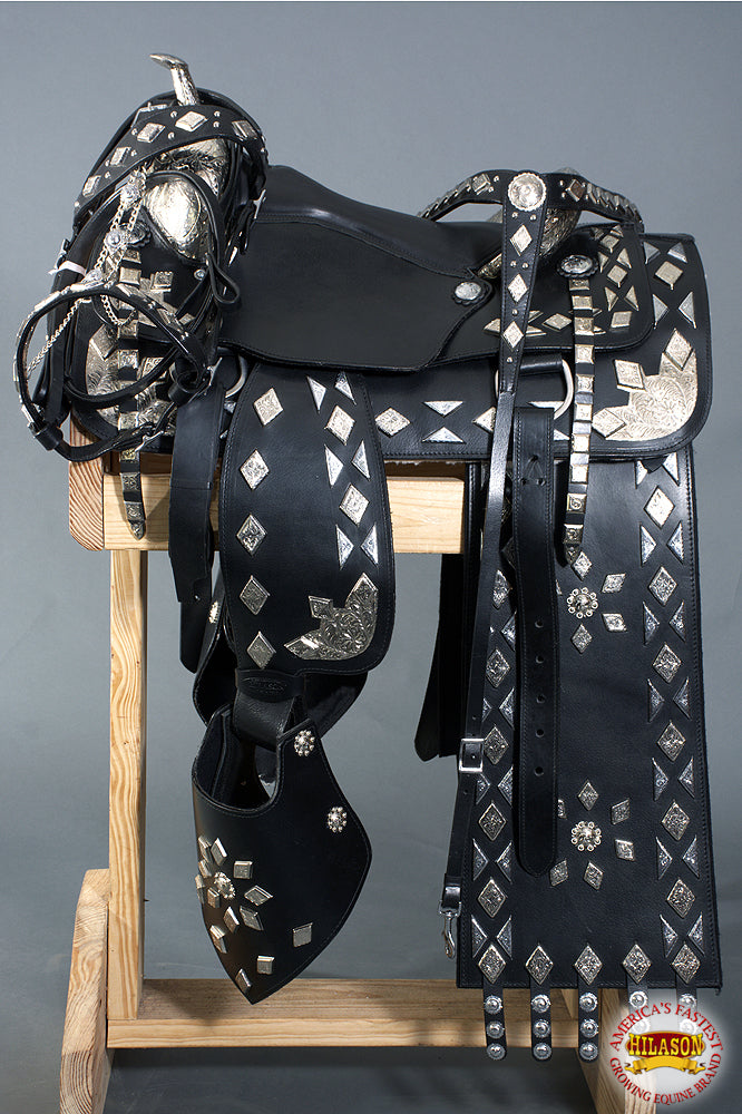 HILASON Western Horse Show Saddle Parade Serape Bridle Collar Black | Hand Tooled Ranch roping Leather For Horses