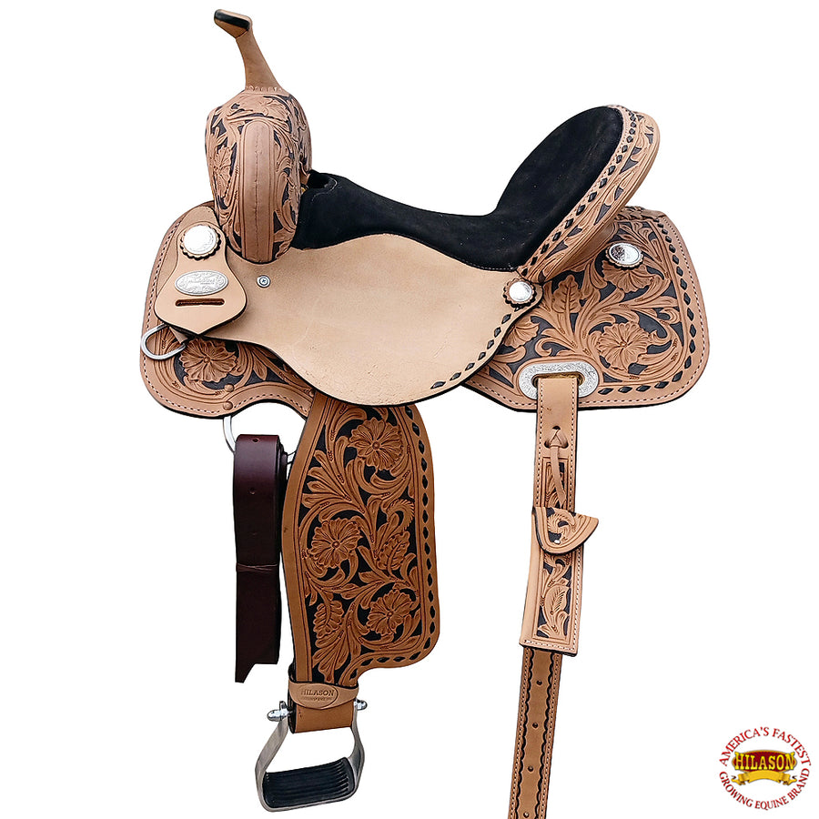 15 In Hilason W. H. Barrel Trail Pleasure American Leather Saddle Tan by Hilason – Cowboy and equestrian accessories