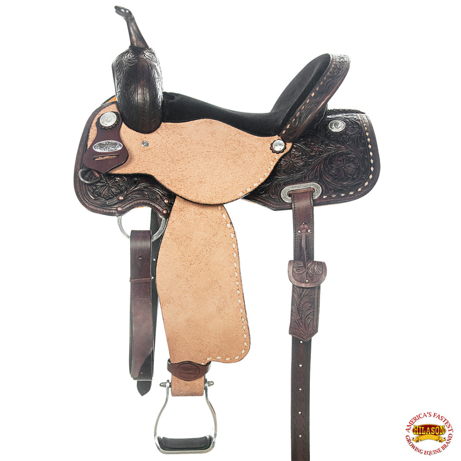 15 In Hilason W. H. Barrel Trail Pleasurer American Leather Saddle – by Hilason – Cowboy and equestrian accessories