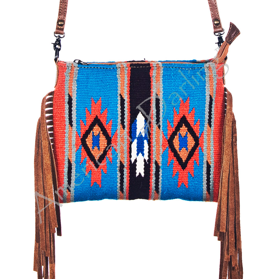 American Darling Handcrafted Western Cross body Bag with Saddle Blanket and Fringes - Uhorse
