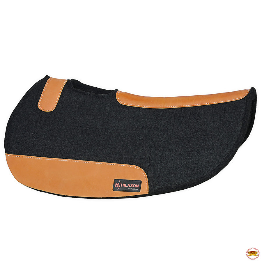 HILASON Western Wool Felt Contoured Horse Saddle Pad W/ Distressed Wear Leather | for Horses