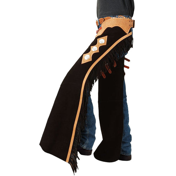 Small Tough1 W. Bull Riding Pro Rodeo Suede Leather Cutting Chaps by Hilason – Cowboy and equestrian accessories