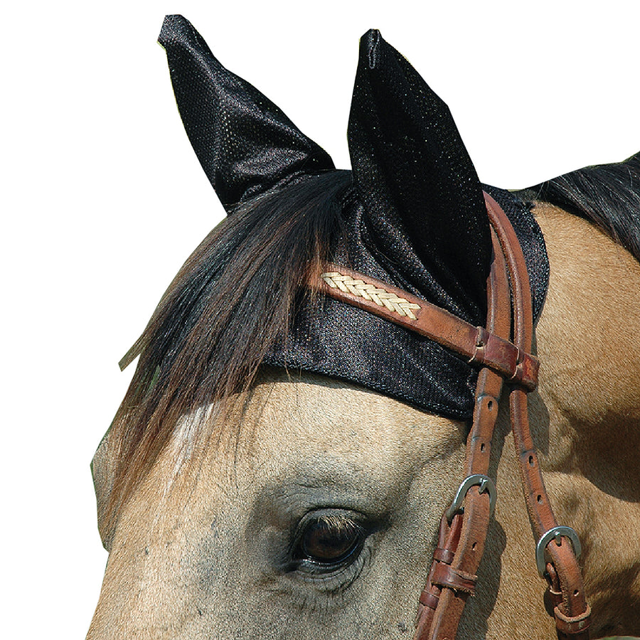 Black sparkle horse ear bonnet with brown leather noseband - Uhorse