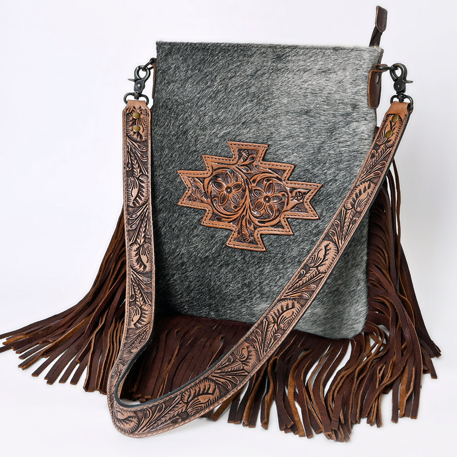 American Darling Large Crossbody Hand Tooled Hair on Genuine Leather Western Women Bag Handbag Purse | Cute - Uhorse