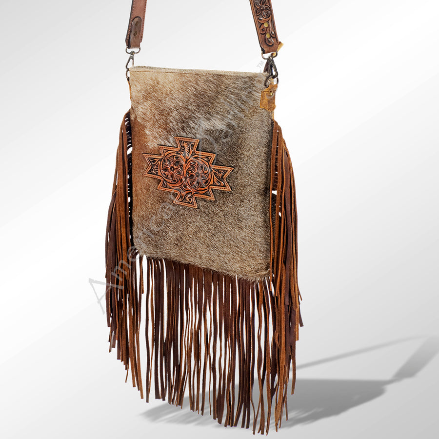 American Darling Large Crossbody Hand Tooled Hair On Genuine Leather Western Women Bag Handbag Purse | Cute - Uhorse