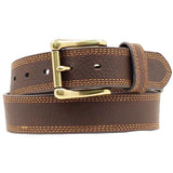 Nocona Mens Triple Stitched Leather Belt Brass Finished Buckle Brown