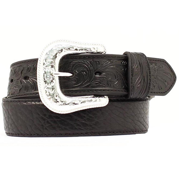 Nocona Western Leather Belt men's Black Tooled Bullhide - Uhorse