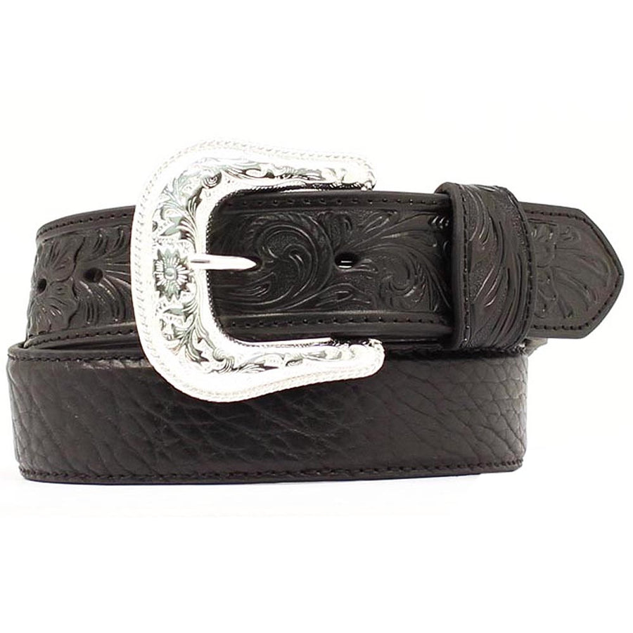 44 In Nocona Western Leather Belt men's Black Tooled Bullhide - Uhorse