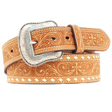 Nocona Western Belt Mens Leather Cross Tapered Stitched Edges Brown