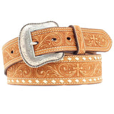 34 In Nocona W. Belt Mens Leather Cross Tapered Stitched Edges Brown – by Hilason – Cowboy and equestrian accessories
