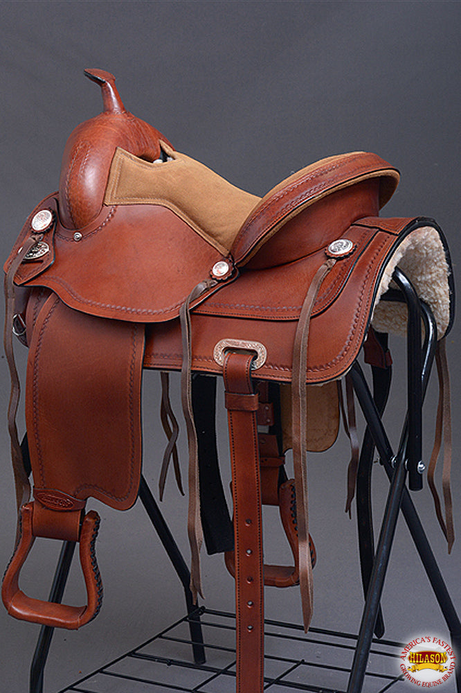 HILASON Western Horse Saddle Leather Treeless Trail Pleasure Dark Tan | Barrel for Horses