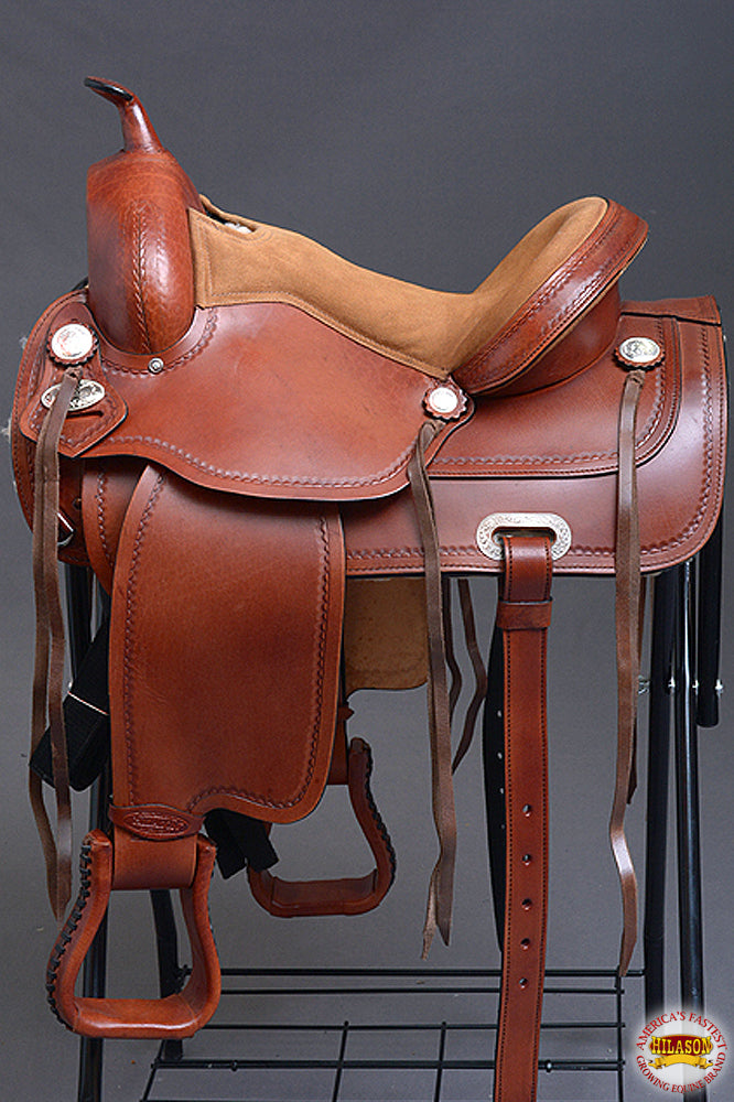HILASON Western Horse Saddle Leather Treeless Trail Pleasure Dark Tan | Barrel for Horses