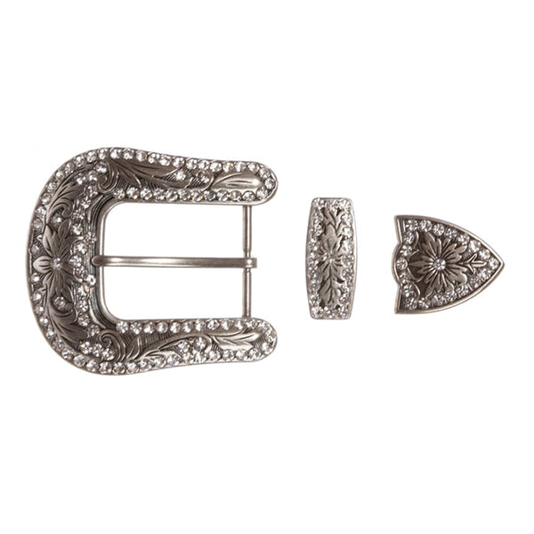 HILASON Western Buckle 1-1/2" Die-Cast Belt Buckle Set Rhinestone Floral