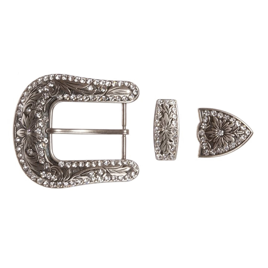 HILASON Western Buckle 1-1/2" Die-Cast Belt Buckle Set Rhinestone Floral