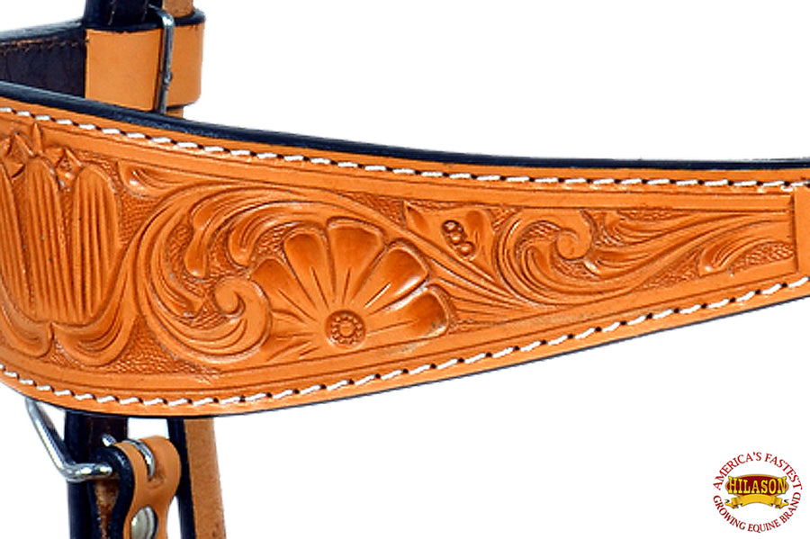 HILASON Western Horse Genuine Leather Headstall Floral Carved Tan Tack | Bridle