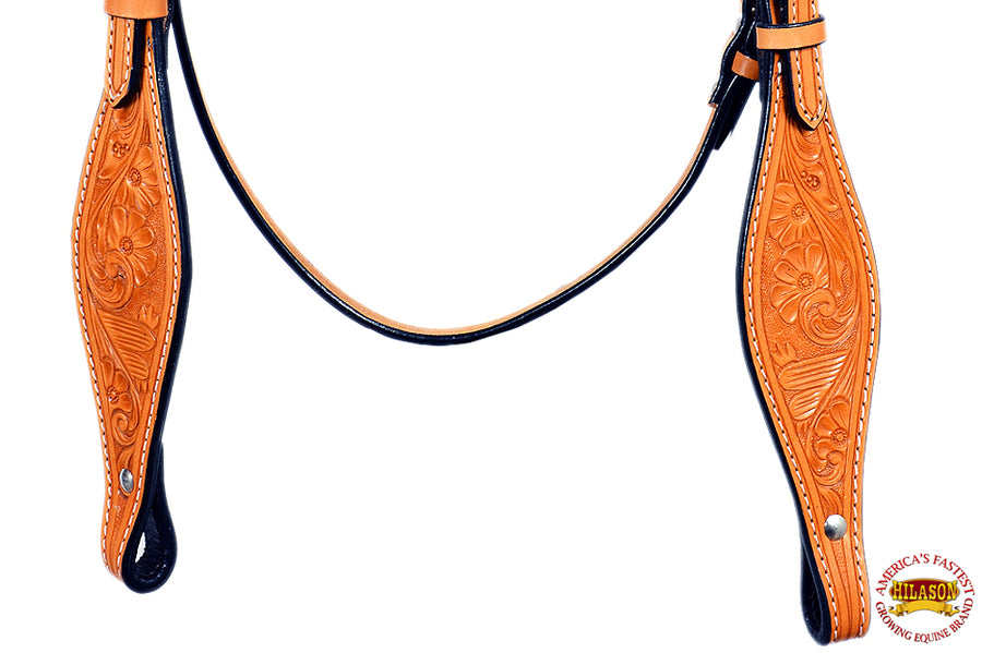 HILASON Western Horse Genuine Leather Headstall Floral Carved Tan Tack | Bridle