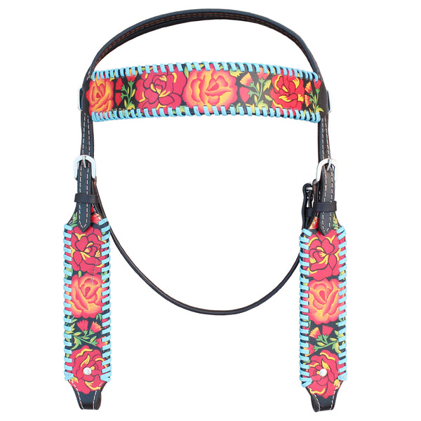 Western Headstall Horse Tack Leather Bridle Floral Hand Paint - Uhorse
