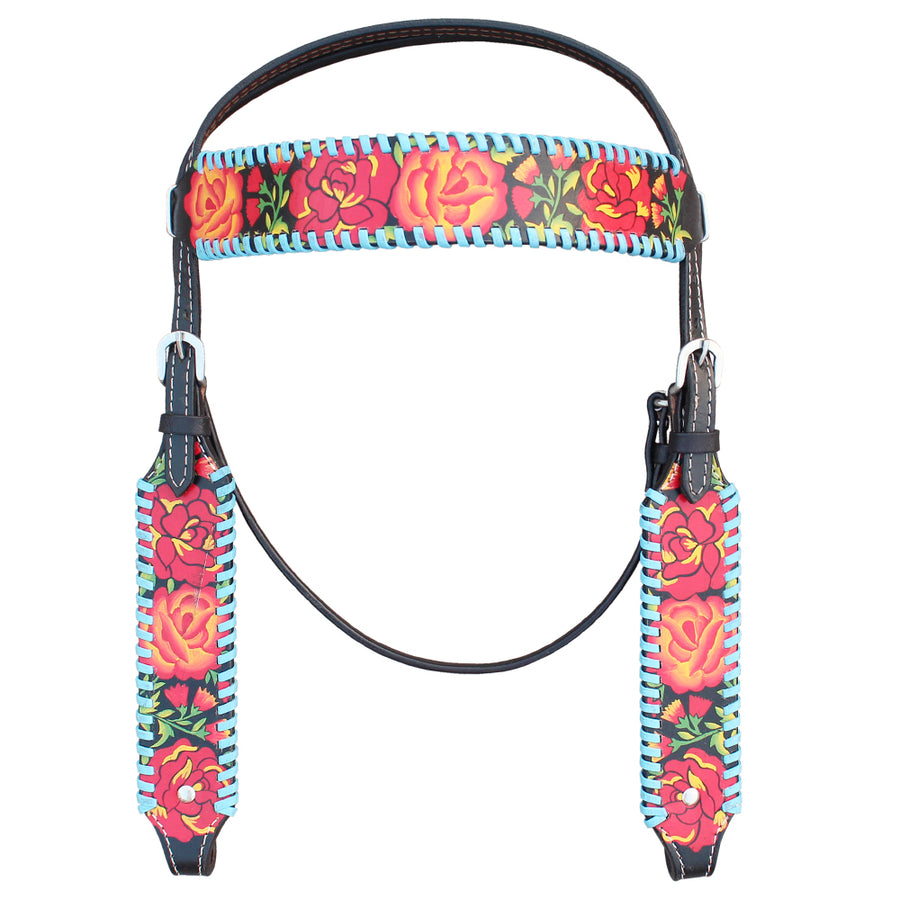 Western Headstall Horse Tack Leather Bridle Floral Hand Paint - Uhorse