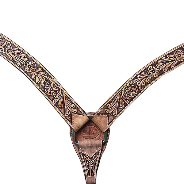 HILASON Western Horse Leather Headstall and Breast Collar Set Floral Roughout Dark Brown - Uhorse