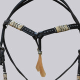 HILASON WESTERN AMERICAN LEATHER HORSE BRIDLE HEADSTALL BLACK RAWHIDE BRAIDED