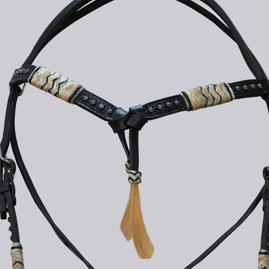 Hilason Western American Leather Horse Headstall Breast Collar Black Rawhide Braided