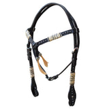 HILASON WESTERN AMERICAN LEATHER HORSE BRIDLE HEADSTALL BLACK RAWHIDE BRAIDED