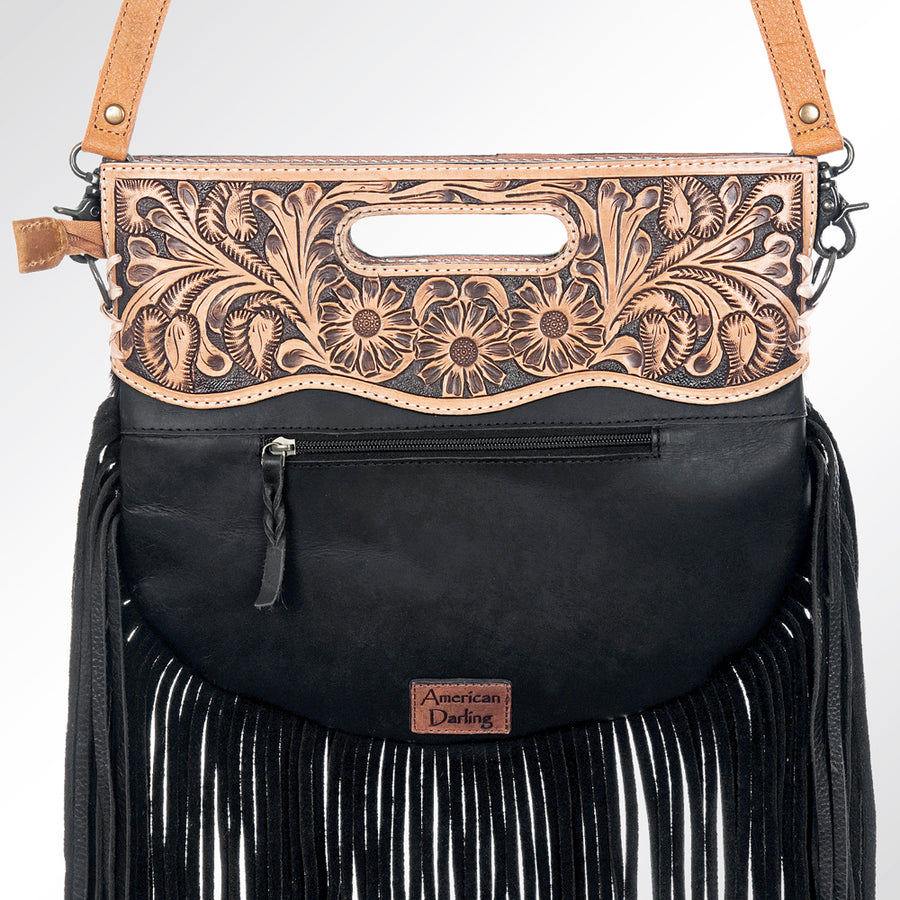 American Darling Western Leather Clutch Bag Hand Tooled Floral Carved Cowhide Purse with YKK Zipper & Full Grain Leather