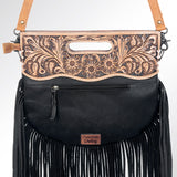 American Darling ADBG346BKWFRNG Clutch Hand Tooled Hair On Genuine Leather Women Bag Western Handbag Purse