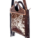 American Darling ADBG347BRWBR Cross Body Hand Tooled Hair On Genuine Leather Women Bag Western Handbag Purse