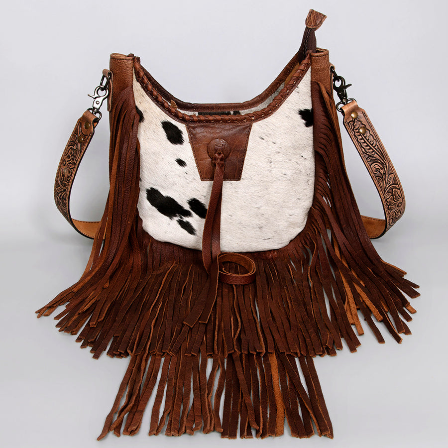 American Darling Hobo Bag Western Leather Hair-On Cowhide Purse with Fringes Hand Tooled Strap and YKK Zipper