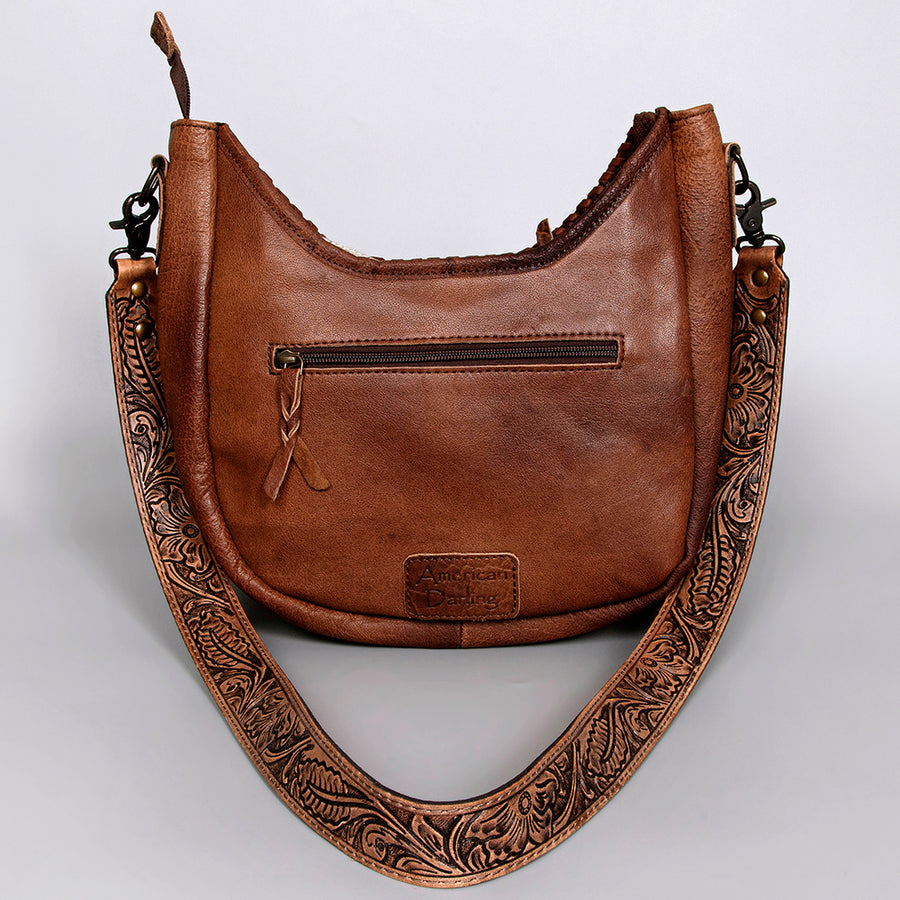 American Darling Hobo Bag Western Leather Hair-On Cowhide Purse with Fringes Hand Tooled Strap and YKK Zipper