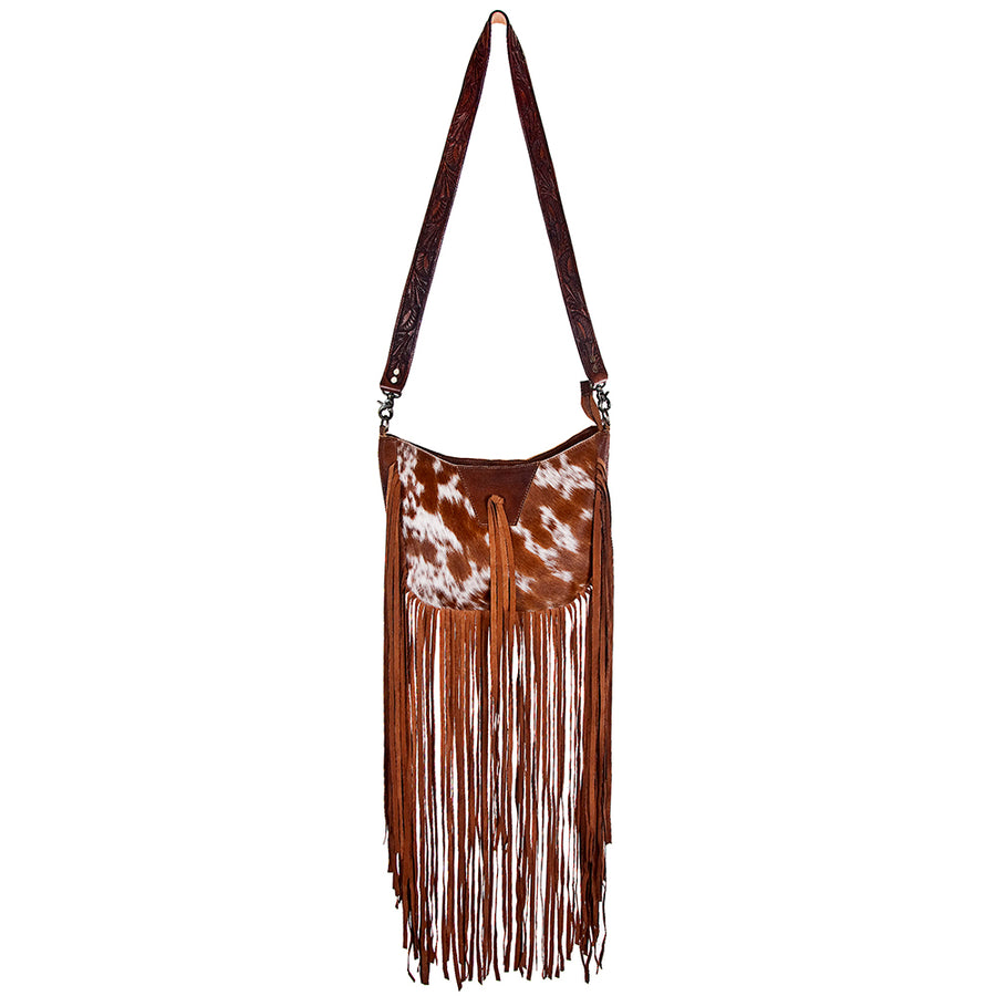 American Darling Hobo Bag Western Leather Hair-On Cowhide Purse with Fringes Hand Tooled Strap and YKK Zipper