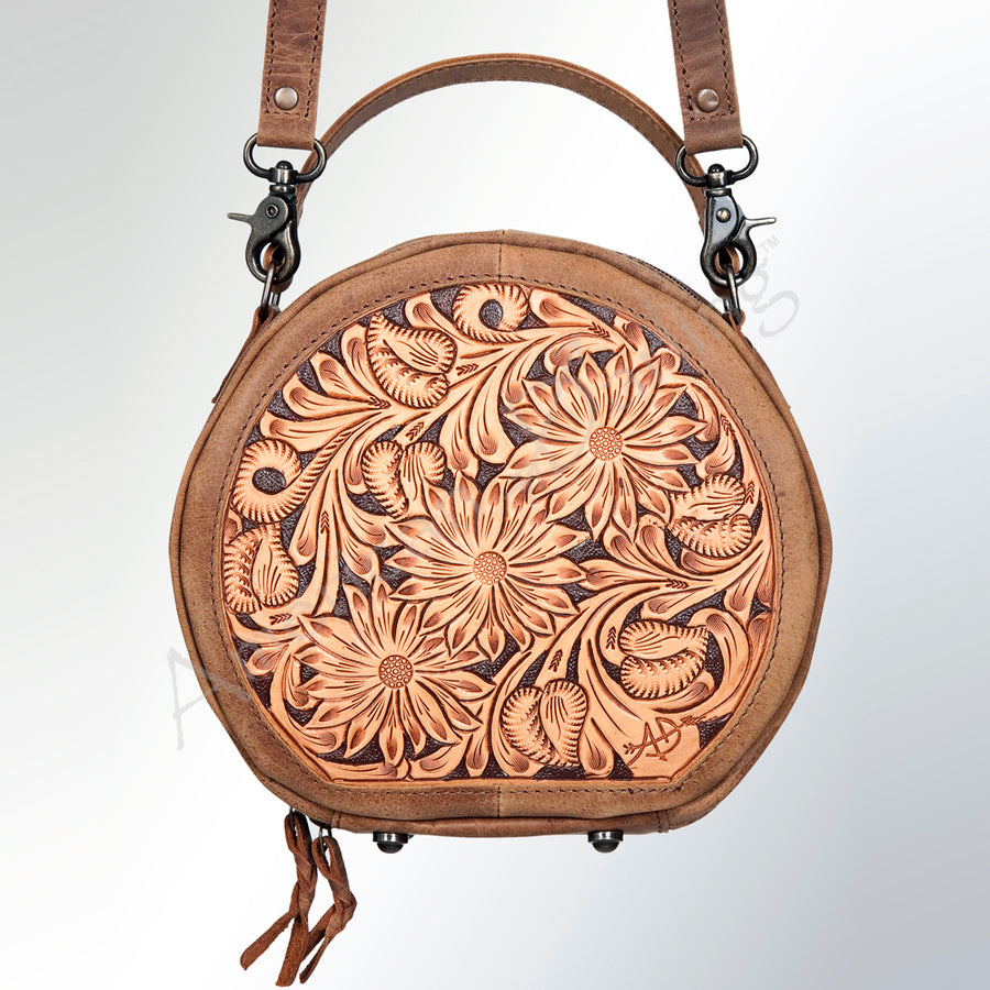 American Darling Canteen Bag Hand Tooled Floral Vegetable Tanned Leather Western Crossbody Purse for Women