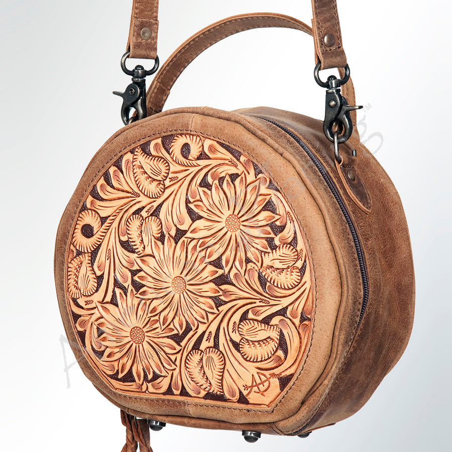 American Darling Hand Tooled Floral Leather Canteen Bag Western Crossbody - Uhorse