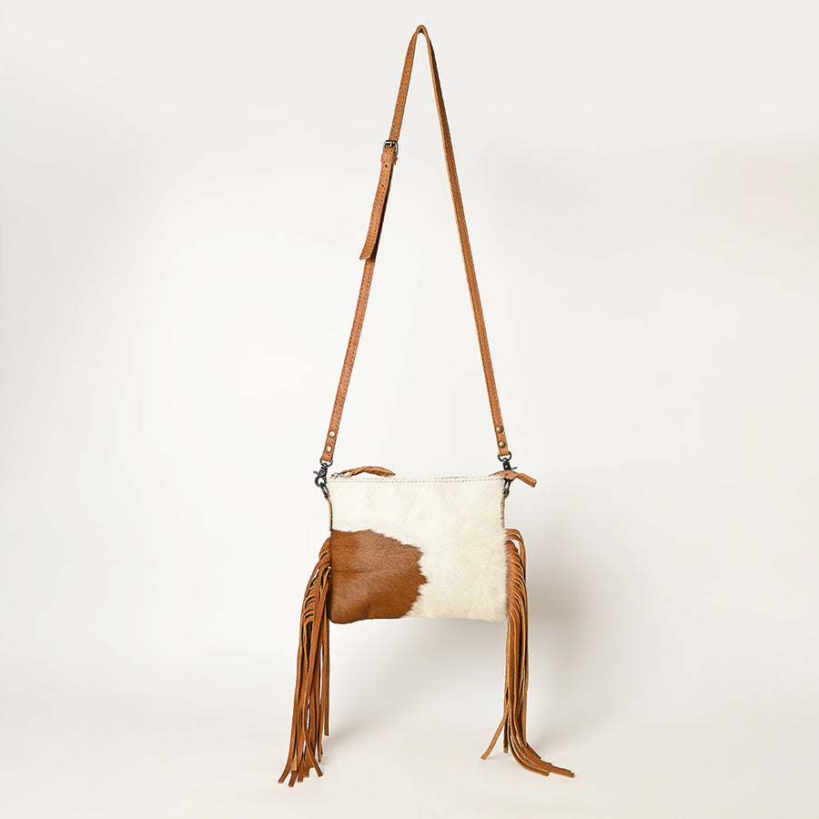 American Darling Western Small Crossbody Bag – Genuine Hair-On Cowhide Leather with Fringes, Adjustable Strap, Handcrafted in Texas