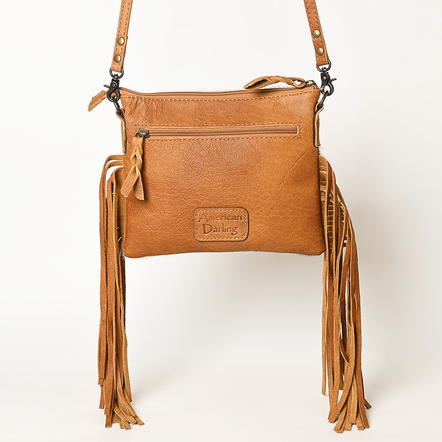 American Darling Western Small Crossbody Bag – Genuine Hair-On Cowhide Leather with Fringes, Adjustable Strap, Handcrafted in Texas