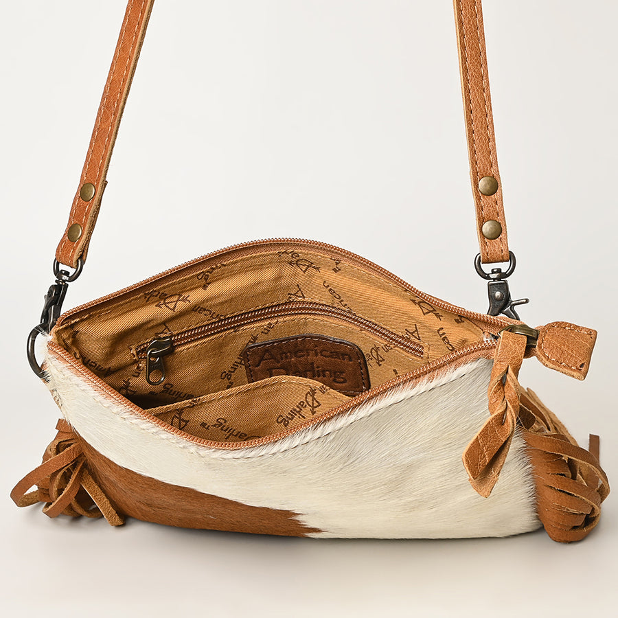 American Darling Western Small Crossbody Bag – Genuine Hair-On Cowhide Leather with Fringes, Adjustable Strap, Handcrafted in Texas