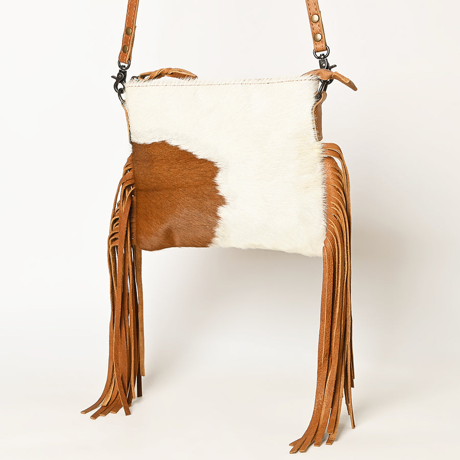 American Darling Hair-On Cowhide Crossbody Bag with Leather Fringe - Uhorse