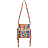 American Darling Large Cross body Bag, Hand Tooled Floral Leather, Hand Woven Saddle Blanket with Fringes, Western Crossbody