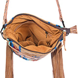 American Darling Large Cross body Bag, Hand Tooled Floral Leather, Hand Woven Saddle Blanket with Fringes, Western Crossbody
