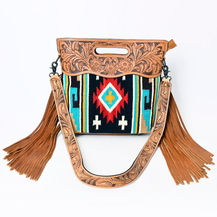 American Darling Clutch Hand Tooled Saddle Blanket Fabric Genuine Leather Western Women Bag Handbag Purse | Purses for Cute