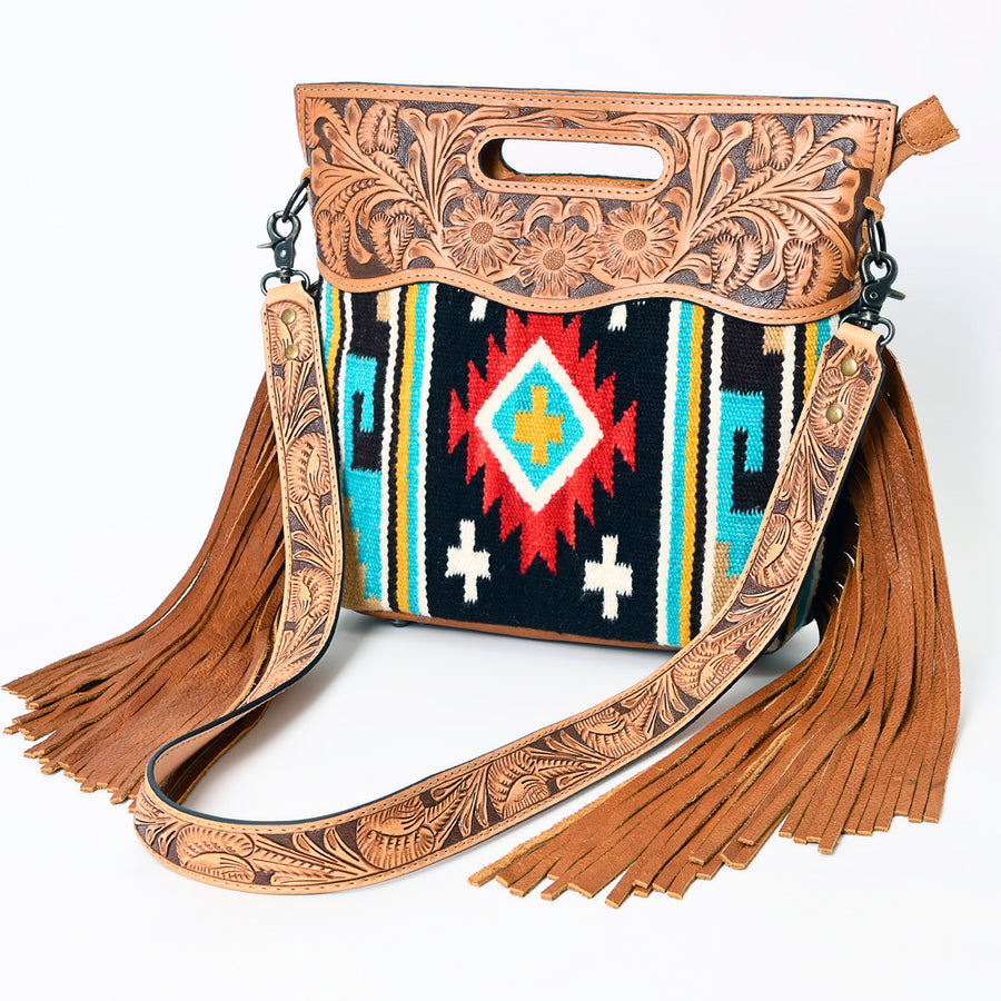 American Darling Clutch Hand Tooled Saddle Blanket Fabric Genuine Leather Western Women Bag Handbag Purse | Purses - Uhorse