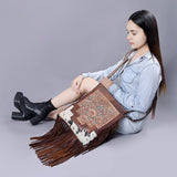 American Darling Messenger Hand Tooled Hair On Genuine Leather Women Bag Western Handbag Purse