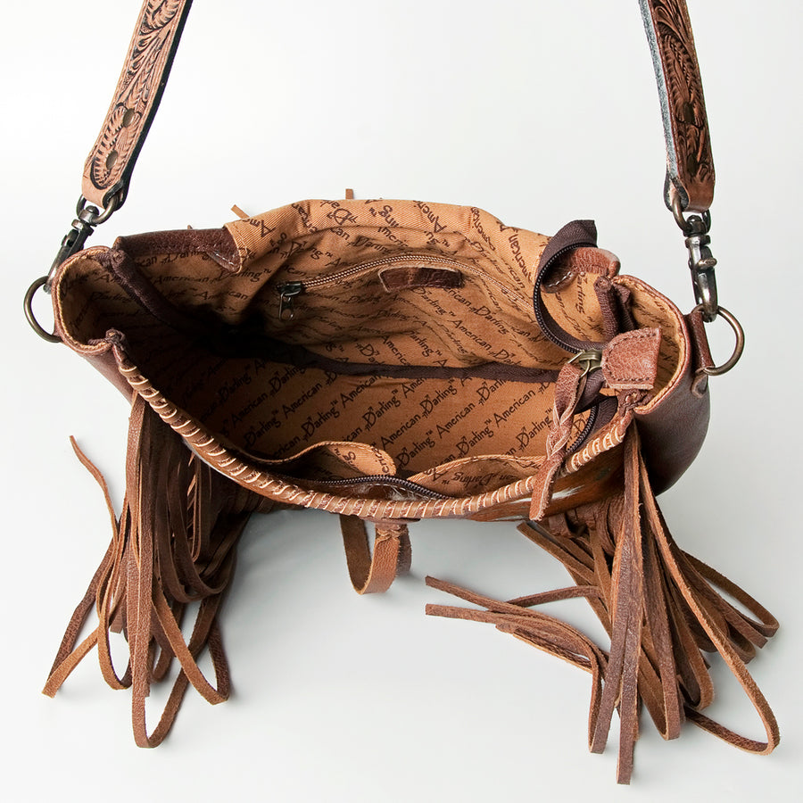 American Darling Hobo Bag Western Leather Hair-On Cowhide Purse with Fringes Hand Tooled Strap and YKK Zipper